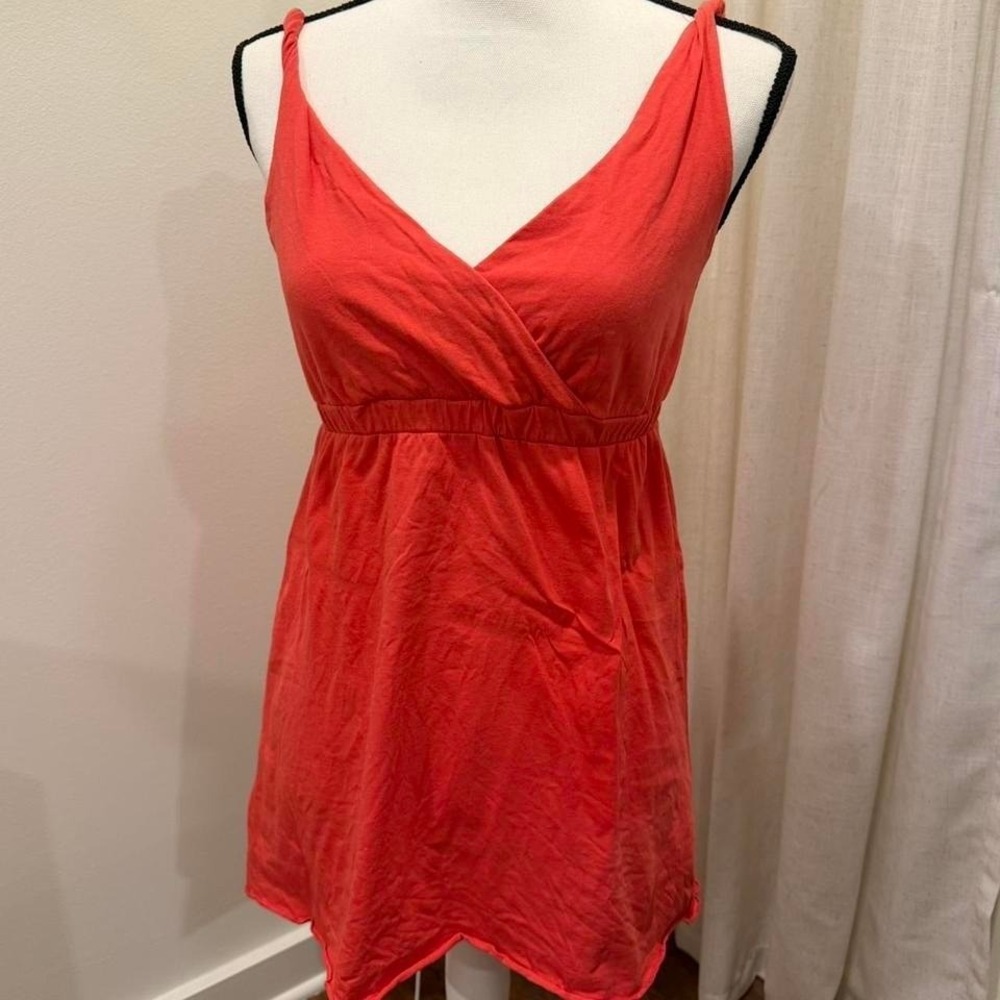 Grace Elements Womens Coral Red Cotton Knit Empire Waist Surplice Tank Top S